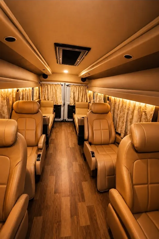 Luxury vanity van aisle with premium recliner seats