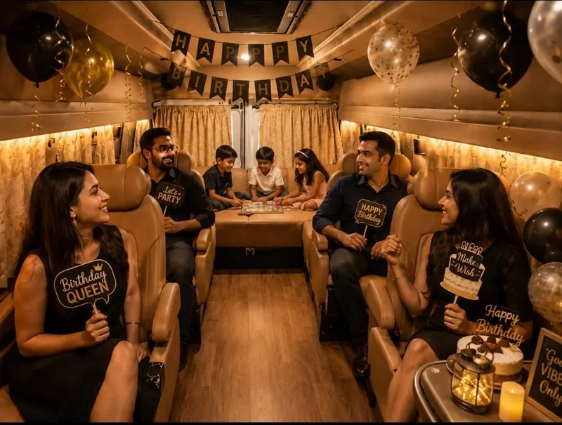Birthday party décor setup inside the luxury van